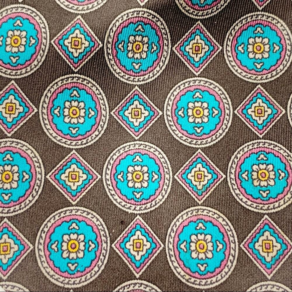 Stanley Blacker Black and Teal Medallion Geometric Print Silk Men's Tie
